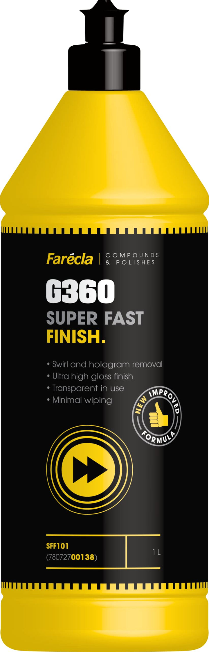 Farécla G360 Super Fast Finish 1L SFF101  Eliminates Swirl Marks and Holograms, Enhances Deep Gloss, Recommended for Dark Colours, Transparent in Use, Fast Wipe-Off, Bodyshop Safe, Silicone-Free