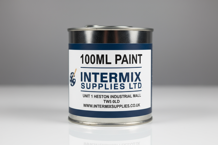 100ML PAINT INTERMIX SUPPLIES LTD UNIT 1 HESTON INDUSTRIAL MAILL TW5 0LD WWW.INTERMIXSUPPLIES.CO.UK WRITTEN ON A PAINT TIN 