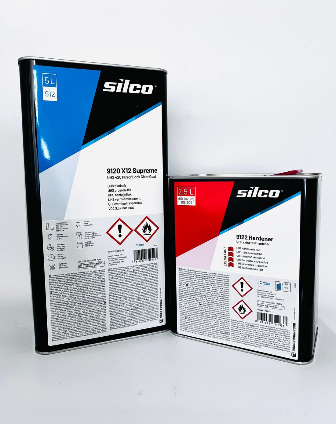 Silco 9120 UHS High-Gloss Clear Coat & 9122 Fast Hardener – 5L Clear + 2.5L Hardener, Wet Look, Fast Drying for Auto Coatings