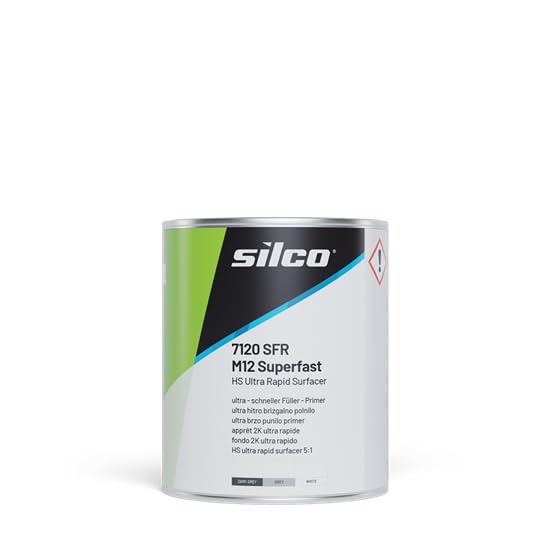 Silco 7120 M12 Superfast Primer & 7125 Standard Hardener Combo – Quick-Drying 2k Acrylic Primer for Metal & Plastic, Smooth Finish – 1L Primer + 200ml Hardener