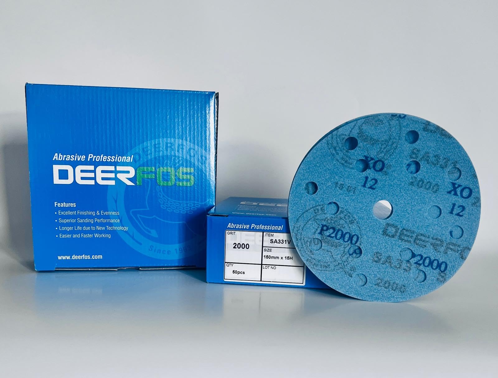 150mm 6 inch Wet and Dry Sanding Discs 15 Hole Pads Film Hook and Loop Sandpaper DEERFOS Pack of 50 P2000