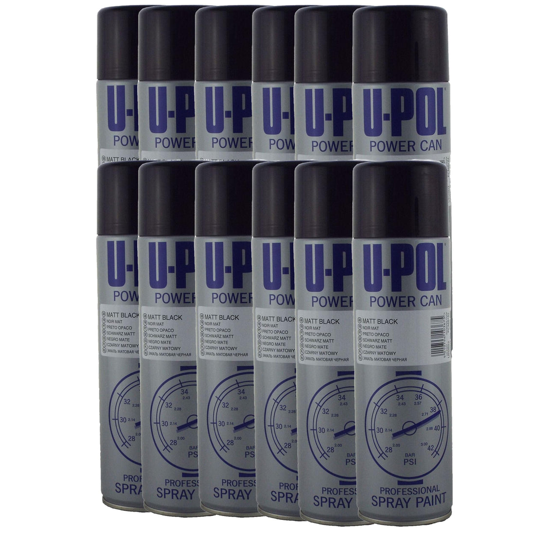 UPol U-Pol 12 x Power Can MATT BLACK Paint 500ml Aerosol Powercan Matt Black - Durable top coat with a matt finish 12 x 500ml Aerosol Cans