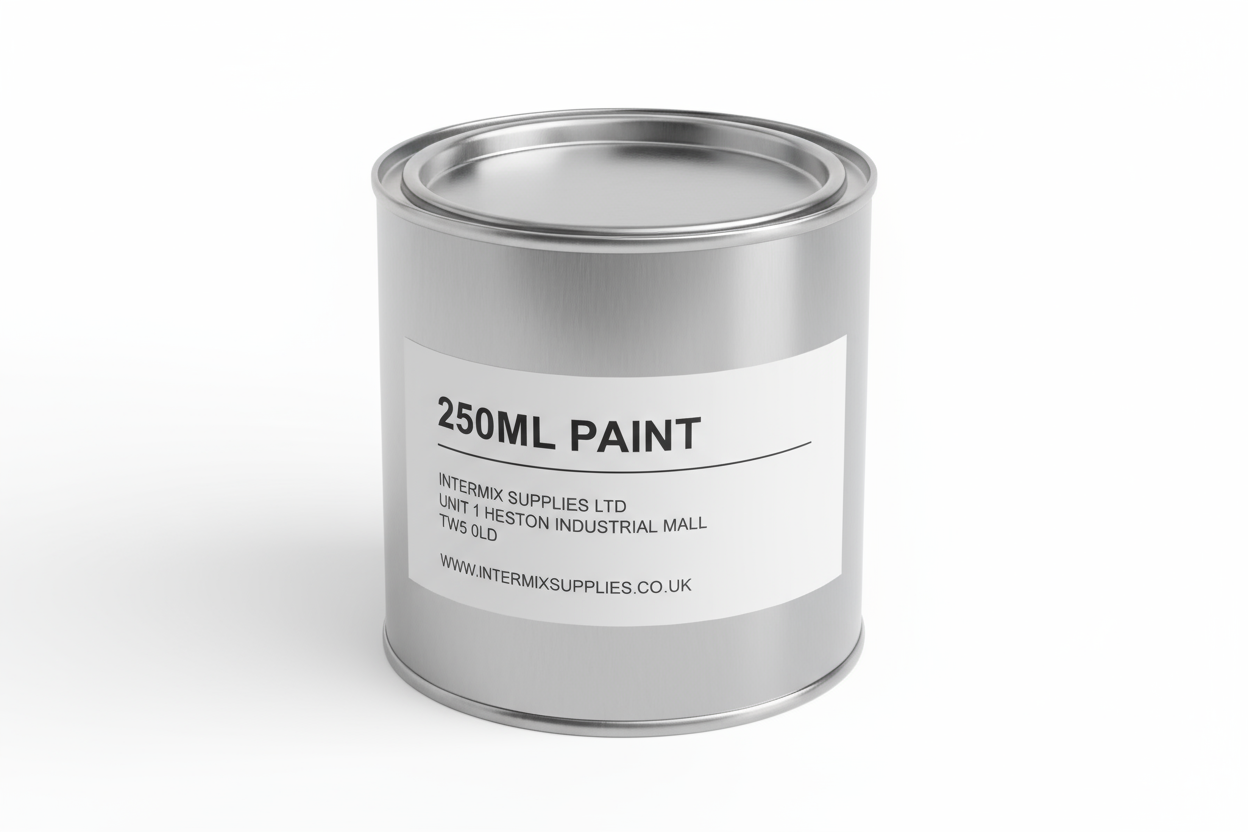 250ML PAINT INTERMIX SUPPLIES LTD UNIT 1 HESTON INDUSTRIAL MAILL TW5 0LD WWW.INTERMIXSUPPLIES.CO.UK WRITTEN ON A PAINT TIN 