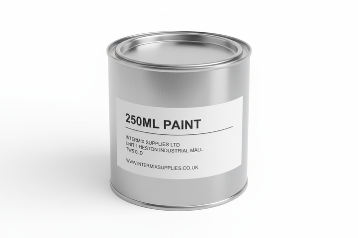 250ML PAINT INTERMIX SUPPLIES LTD UNIT 1 HESTON INDUSTRIAL MAILL TW5 0LD WWW.INTERMIXSUPPLIES.CO.UK WRITTEN ON A PAINT TIN 