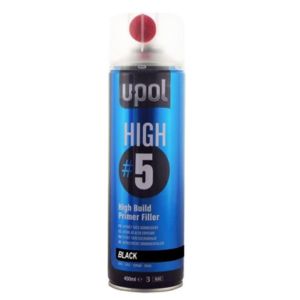 UPOL HIGH5 SPRAY CAN HIGH BUILD BLACK PRIMER - 450ML, FAST DRYING AEROSOL PAINT PRIMER FILLER
