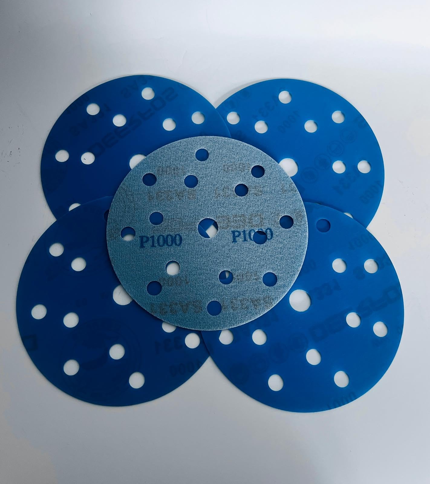 150mm 6 inch Wet and Dry Sanding Discs 15 Hole Pads Film Hook and Loop Sandpaper DEERFOS Pack of 50 P1000