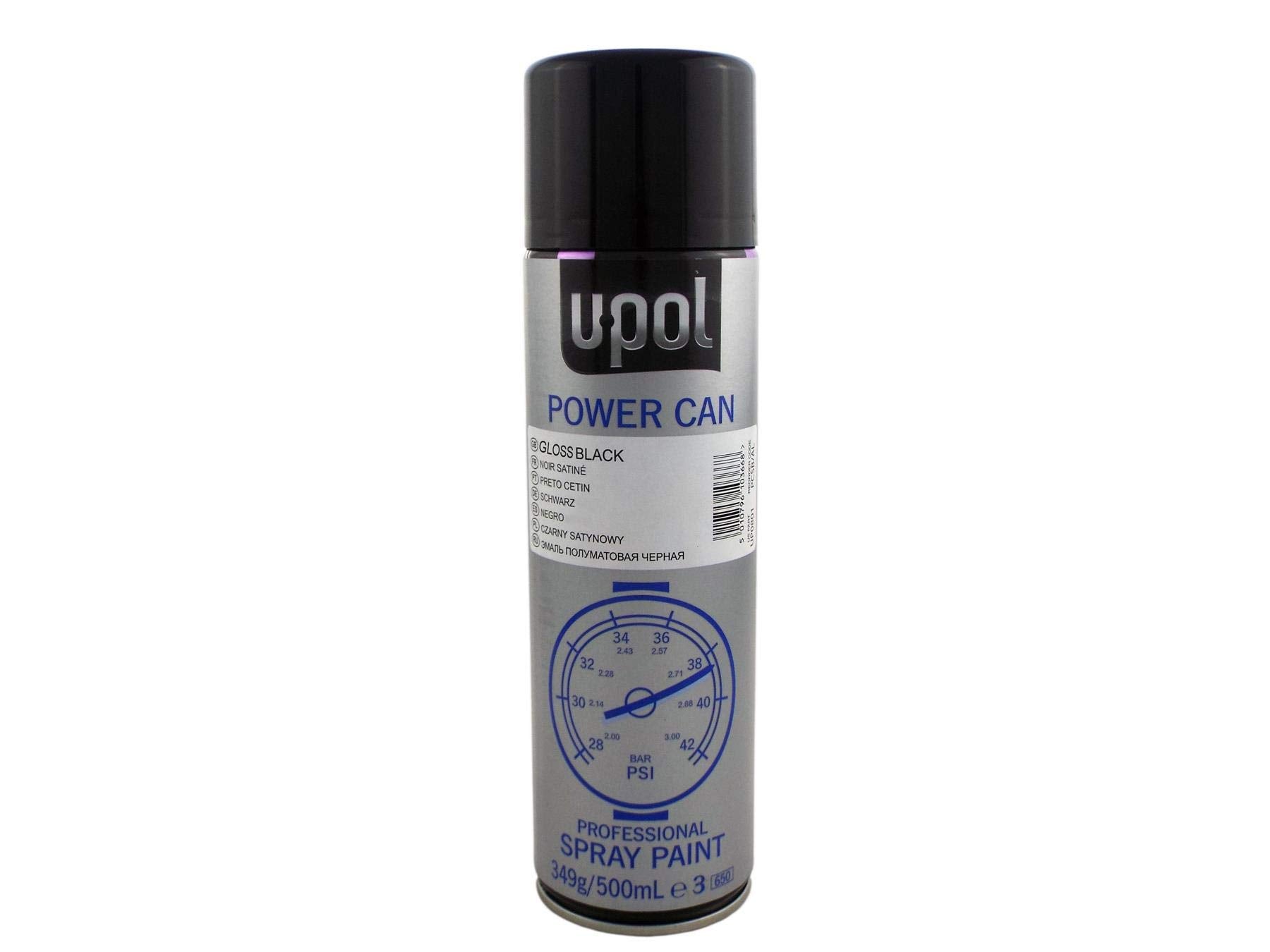 UPOL U-Pol 12 x Power Can GLOSS BLACK Paint Can 500ml Aerosol Powercan Gloss Black - High gloss, durable top coat Car Wheel Body Paint 12 500ml Aerosol Cans