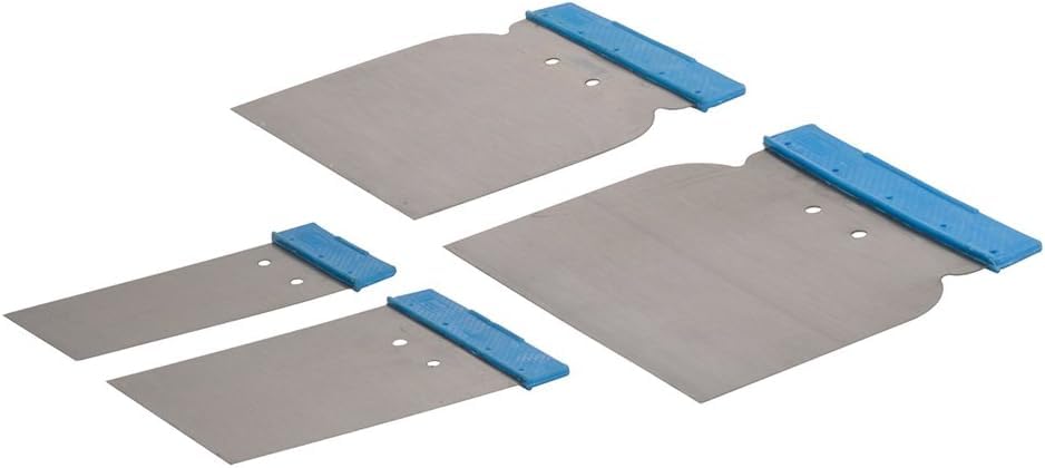 Metal Spreader Body Filler Putty Application Set 4 Piece – 50, 80, 100 & 120mm Flexible Spring Steel Blades with Comfortable Composite Grips for Automotive & DIY Projects