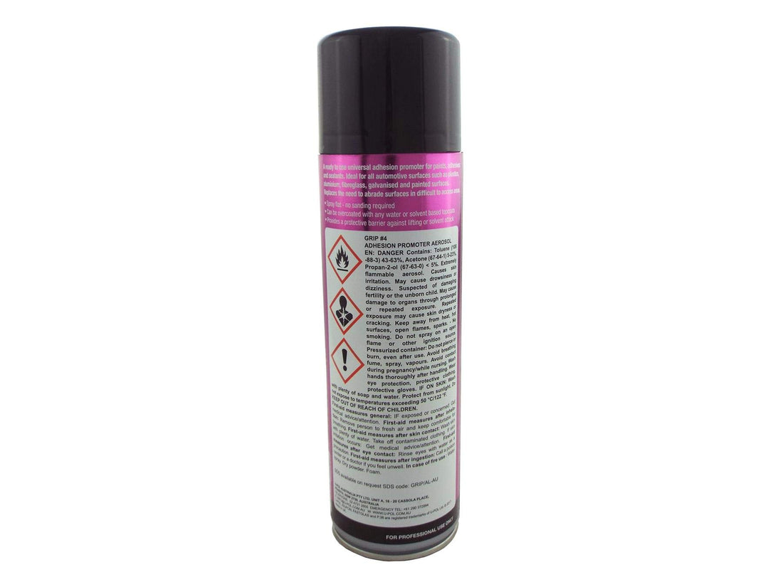 U-POL Grip#4 GRIP/AL 1K Universal Adhesion Promoter 450ml Aerosol Can clear For for paints, adhesives and sealants. Ideal for difficult to reach areas such as around door handles and sills.