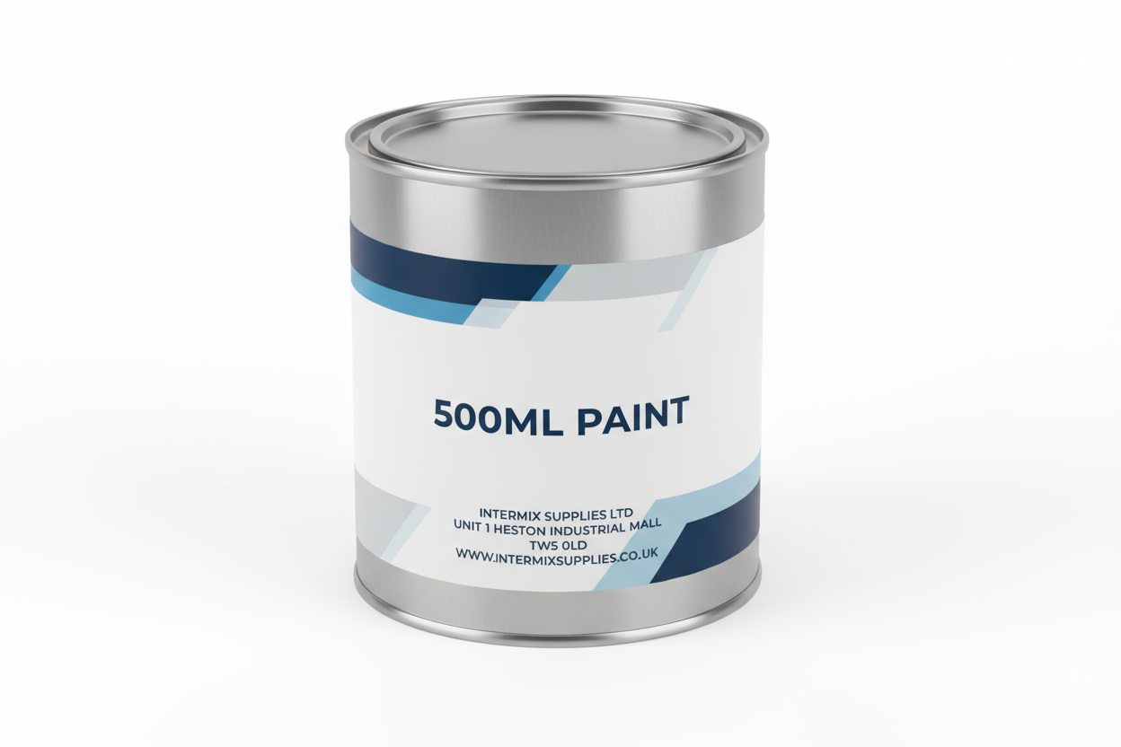 500ML PAINT INTERMIX SUPPLIES LTD UNIT 1 HESTON INDUSTRIAL MAILL TW5 0LD WWW.INTERMIXSUPPLIES.CO.UK WRITTEN ON A PAINT TIN 