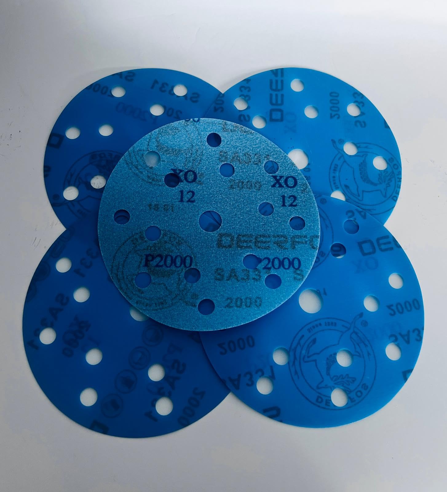 150mm 6 inch Wet and Dry Sanding Discs 15 Hole Pads Film Hook and Loop Sandpaper DEERFOS Pack of 50 P2000