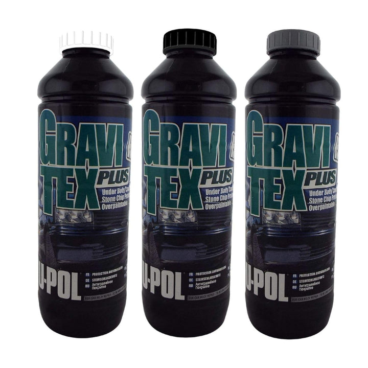 UPOL Gravitex Plus HS Stone Chip Protector – Pack of 3 1L Bottle of White, Black or Grey Colour) - Overpaintable High Build OEM Textured Primer - 1K Solvent Based Coating - For Vehicle Underbodies