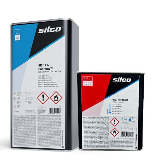 Silco 9120 UHS High-Gloss Clear Coat & 9127 Slow Hardener – 5L Clear + 2.5L Hardener, Wet Look Finish, Extended Drying for Auto Bodywork