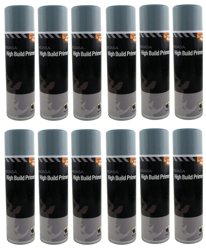 INDASA 12 xIndasa Grey High Build Acrylic Based Primer 500ml Aerosol Excellent Adhesion