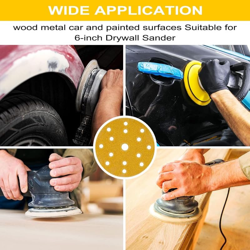 Sanding Discs 150mm Paper Hook & Loop P40- P800 15-Hole Durable & Long-Lasting Pack of 50 Pack of 100 Pads Mixed Pack Ideal for Car Metal Wood Da Random Orbital Sander velcr