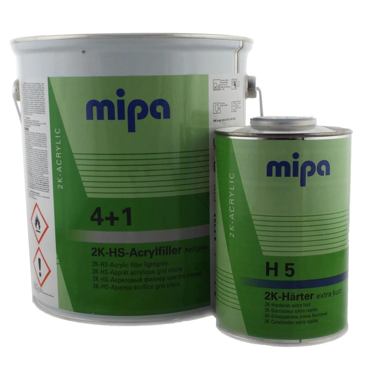 MIPA Acrylfiller 2K HS Grey Primer kit 4L with H5 Hardener 1L