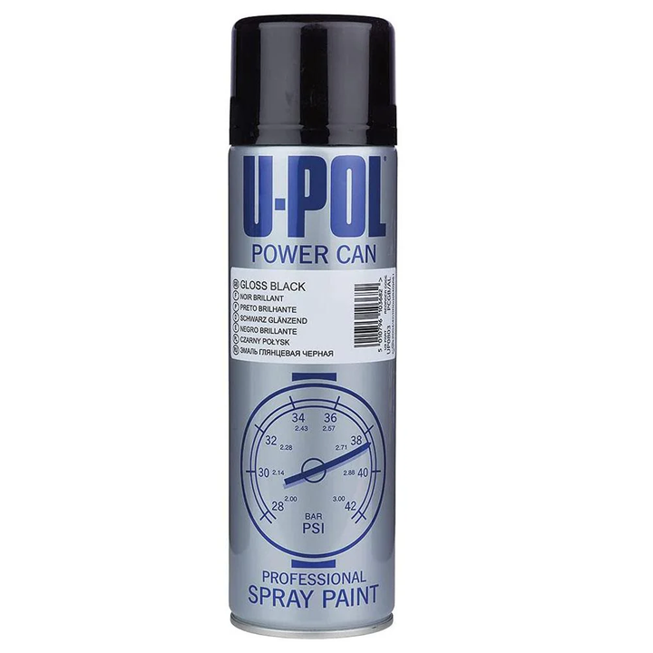 U-POL POWER CAN GLOSS BLACK SPRAY CANS PRIMER - 500ML, FAST DRYING AEROSOL