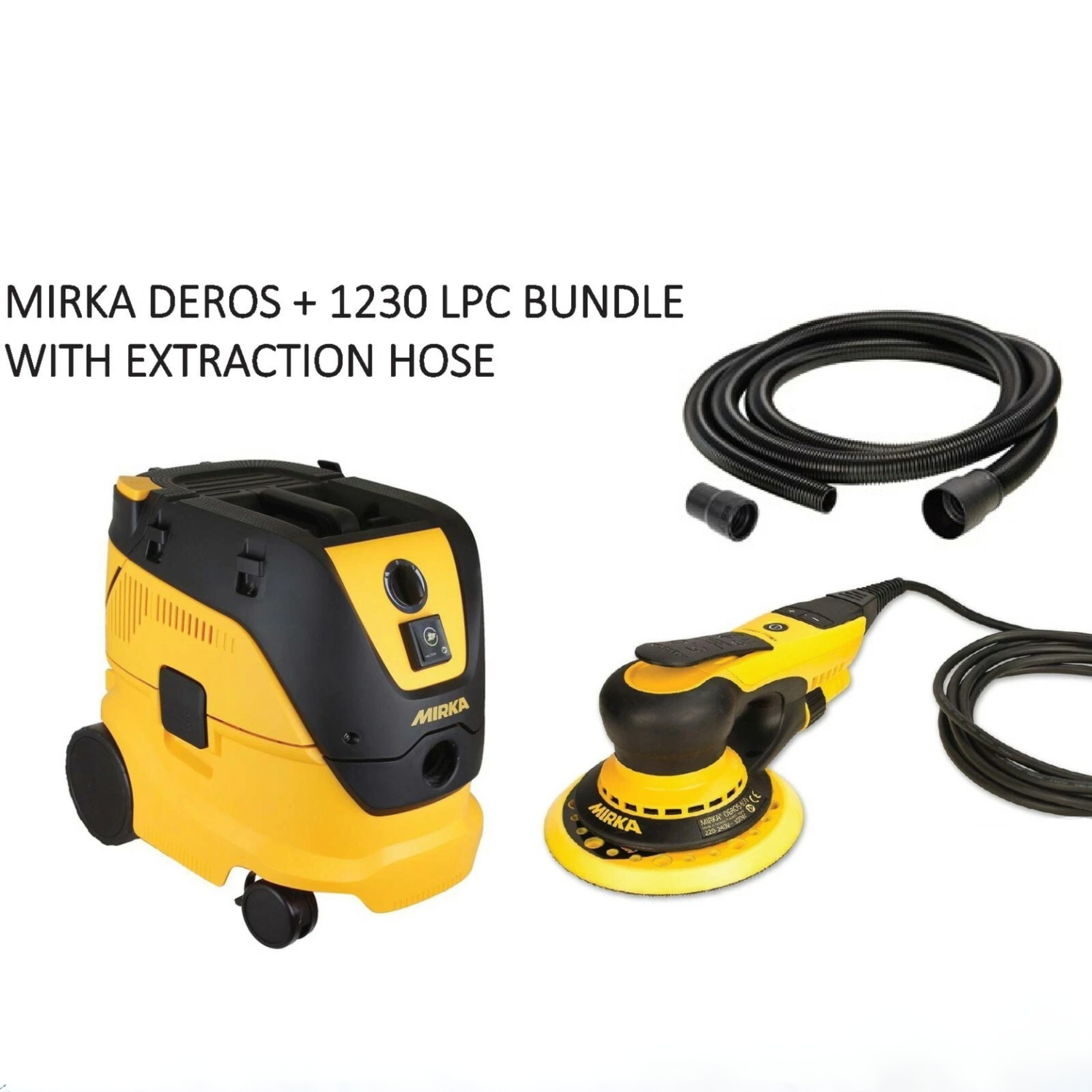 Mirka DEROS 650CV 150mm Electric Random Orbital Sander with Mirka 1230L PC Dust Extractor, Bluetooth vibration sensor, brushless motor, 5.0mm orbit, plus free conical 27mm x 4m hose