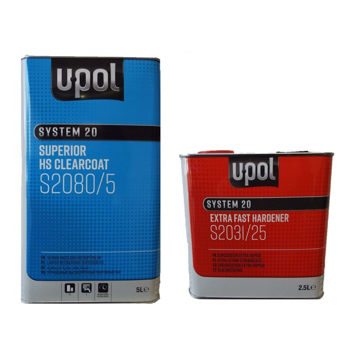 UPOL Gloss 2k Lacquer Kit S2080/5 Superior clearcoat 5L S2031/25 Extra Fast Hardener 2.5L