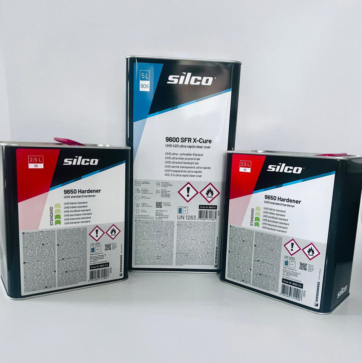 Silco 9600 SFR High Gloss Ultra Rapid Clear Coat - 5L & 9650 Dual Standard Hardeners - 2.5L x 2, 10 Litre Kit