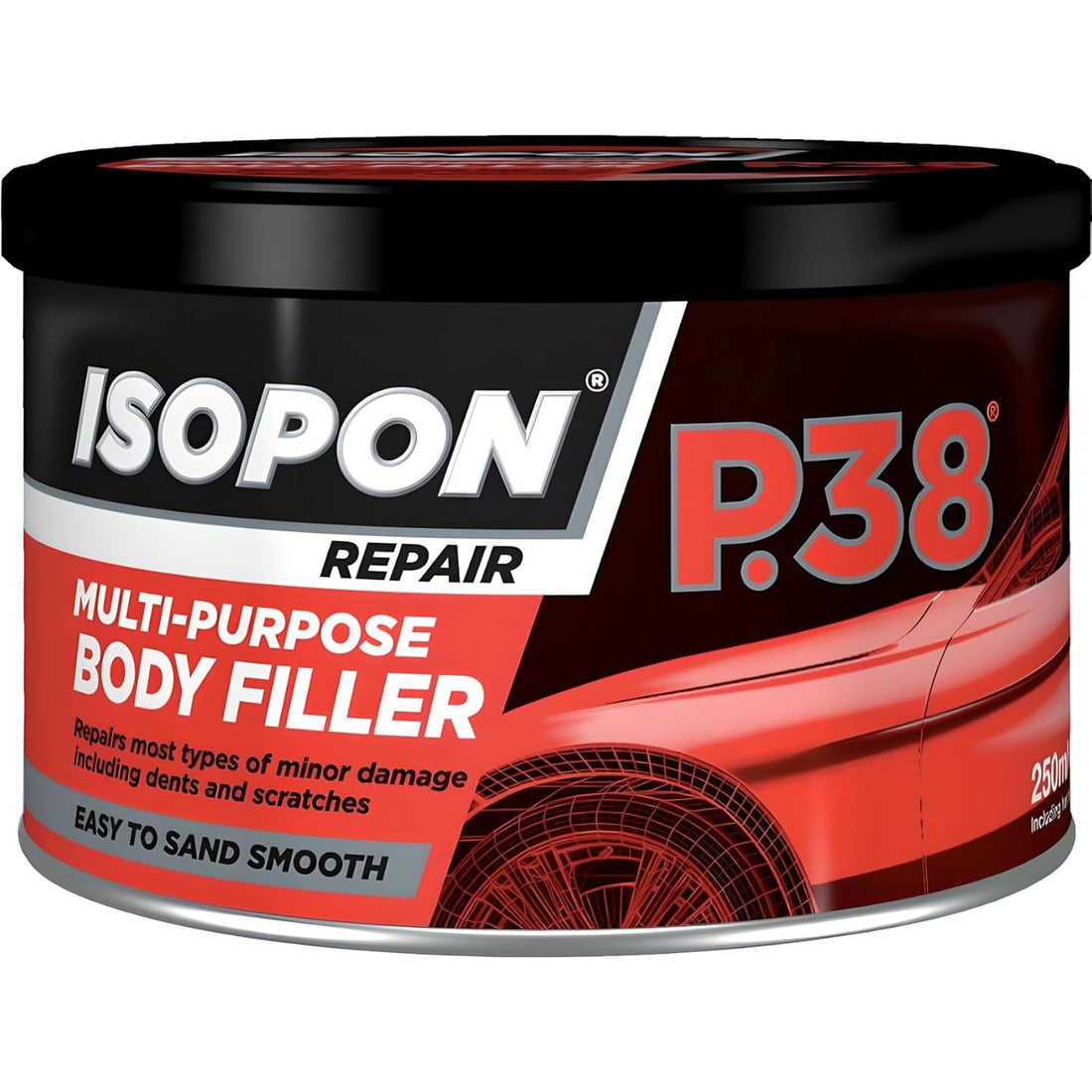 U Pol P38 Easy Sand Body Filler Paste 250ml | Two Part Polyester Car Repair Kit for Dents, Scratches, Holes | Paintable Smooth Finish | Metal & GRP Compatible