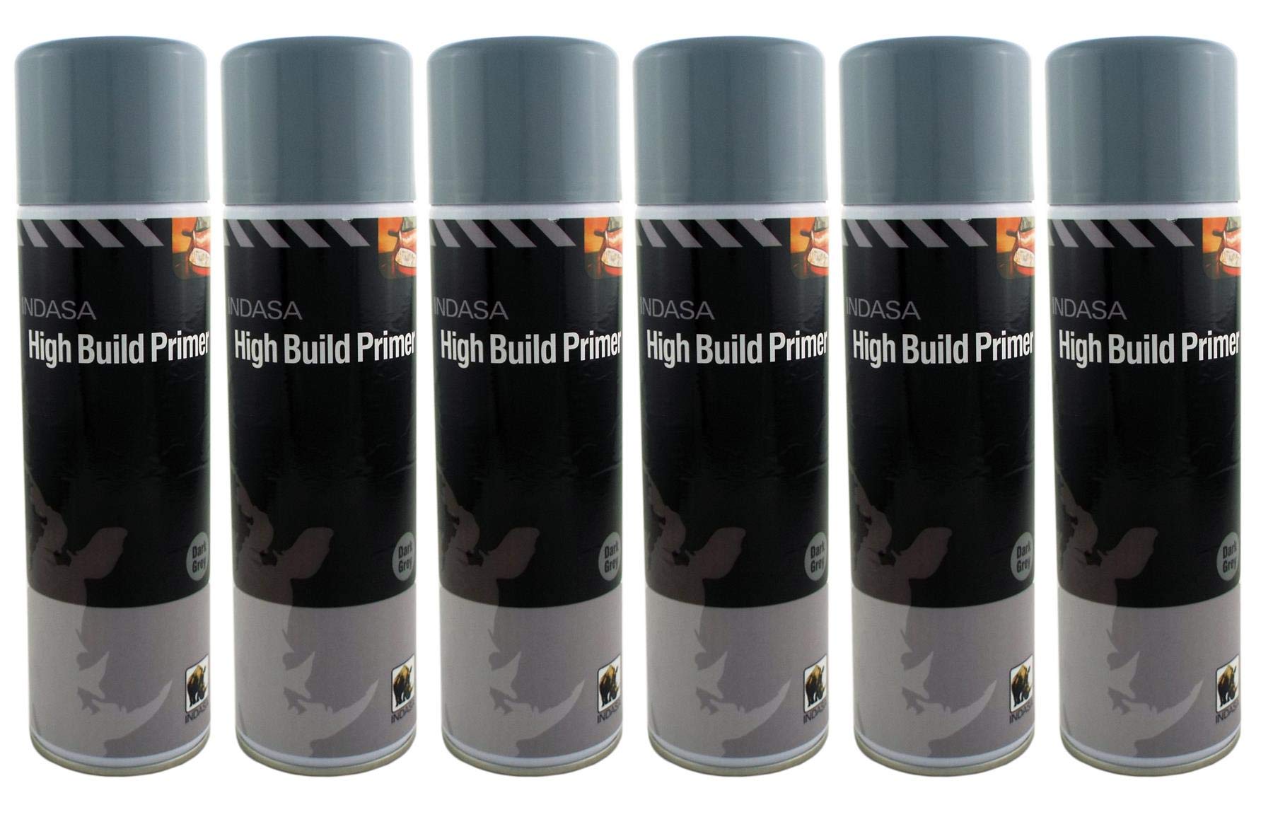 INDASA 6 x Dark Grey High Build Acrylic Based Primer 500ml Aerosol - Excellent Adhesion
