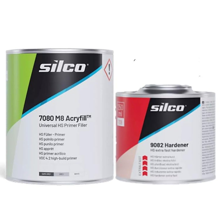INTERMIX SUPPLIES 1.25L Silco M8 High Build 2k Primer Kit 7080 & 9082 Extra Fast Hardener Car repairs, Easy Sand Filler Paint Quick Drying ACRY ACRYLIC SPRAY GREY