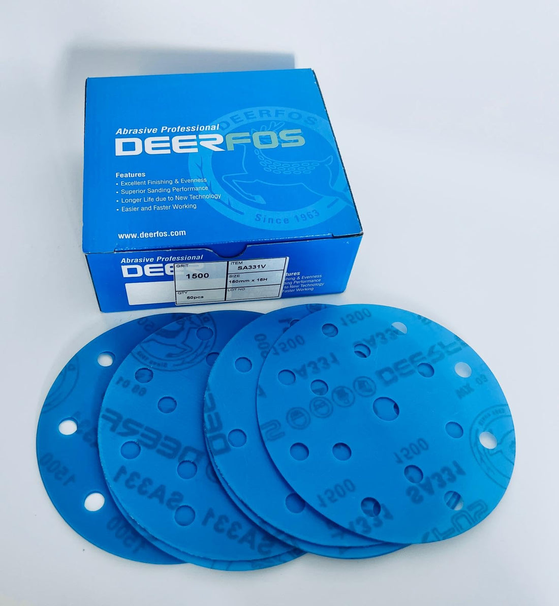 150mm 6 inch Wet and Dry Sanding Discs 15 Hole Pads Film Hook and Loop Sandpaper DEERFOS Pack of 50 P1500