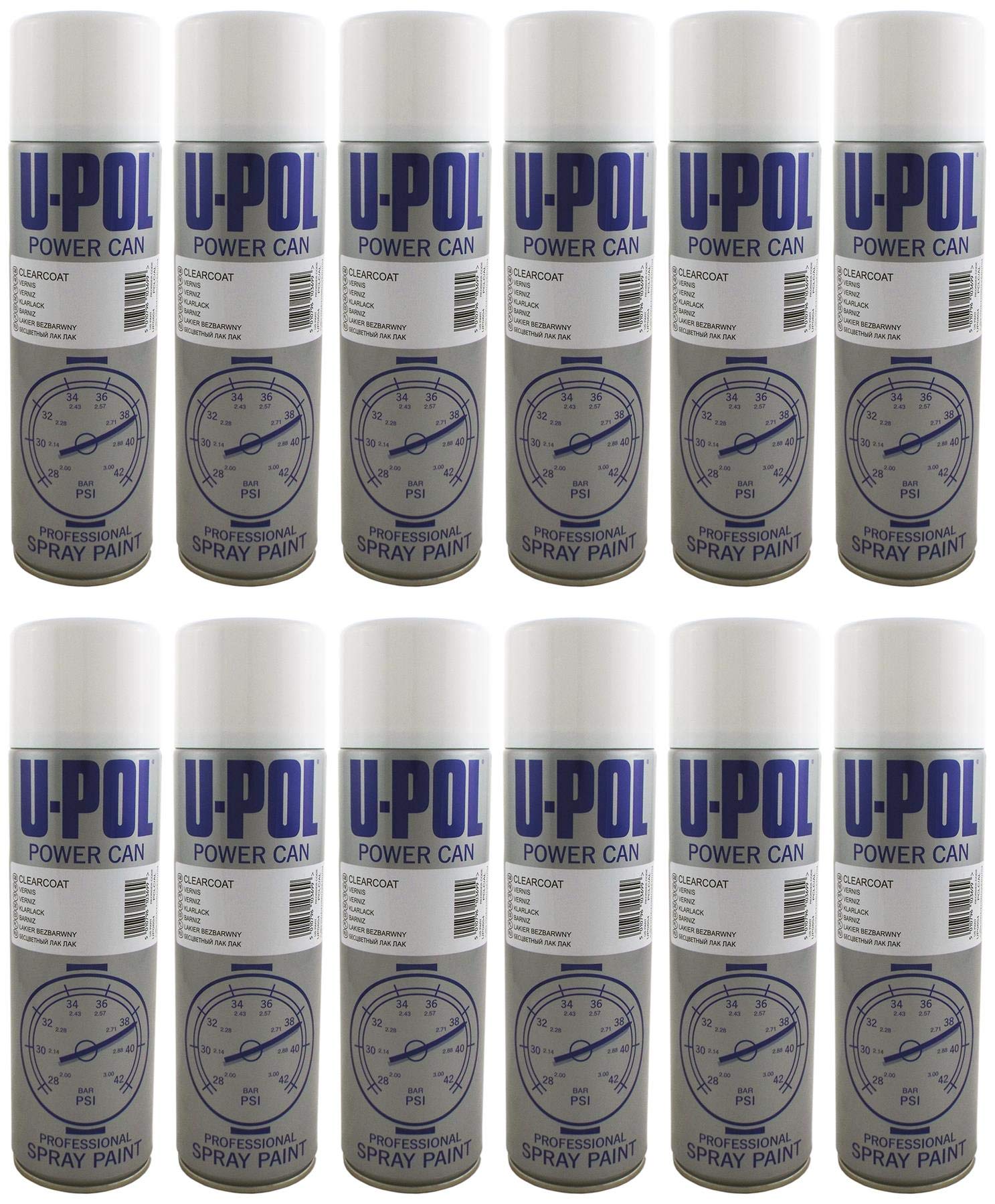 UPOL U-Pol 12 x Power Can CLEAR LACQUER Paint 500ml Aerosol Powercan Clearcoat Clear Lacquer 12 x 500ml Aerosol Cans