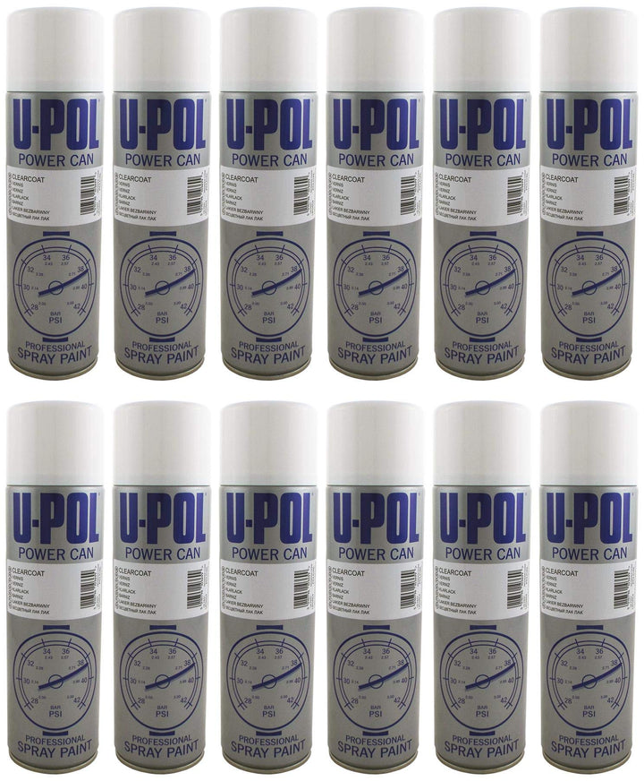 UPOL U-Pol 12 x Power Can CLEAR LACQUER Paint 500ml Aerosol Powercan Clearcoat Clear Lacquer 12 x 500ml Aerosol Cans