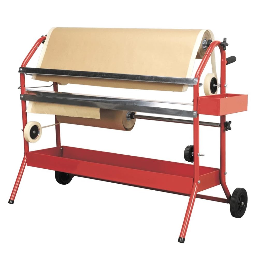 Heavy-Duty Twin Masking Paper Dispenser – 36" (900mm) Dual Roll Holder with Cutter Blades – Automotive Masking Paper Stand with Wheels – Ideal for Body Shops & Spray Booths