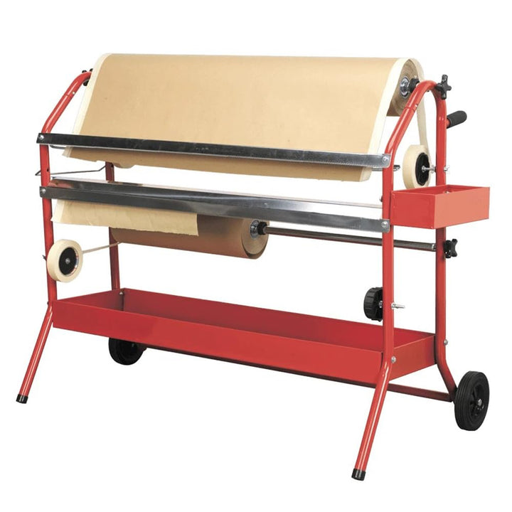 Heavy-Duty Twin Masking Paper Dispenser – 36" (900mm) Dual Roll Holder with Cutter Blades – Automotive Masking Paper Stand with Wheels – Ideal for Body Shops & Spray Booths