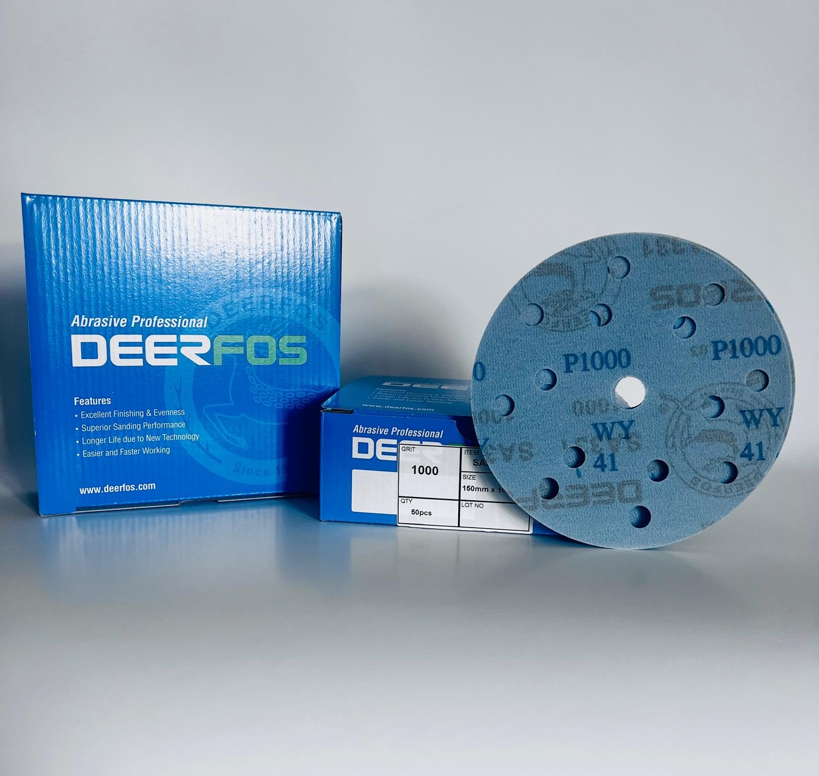 150mm 6 inch Wet and Dry Sanding Discs 15 Hole Pads Film Hook and Loop Sandpaper DEERFOS Pack of 50 P1000