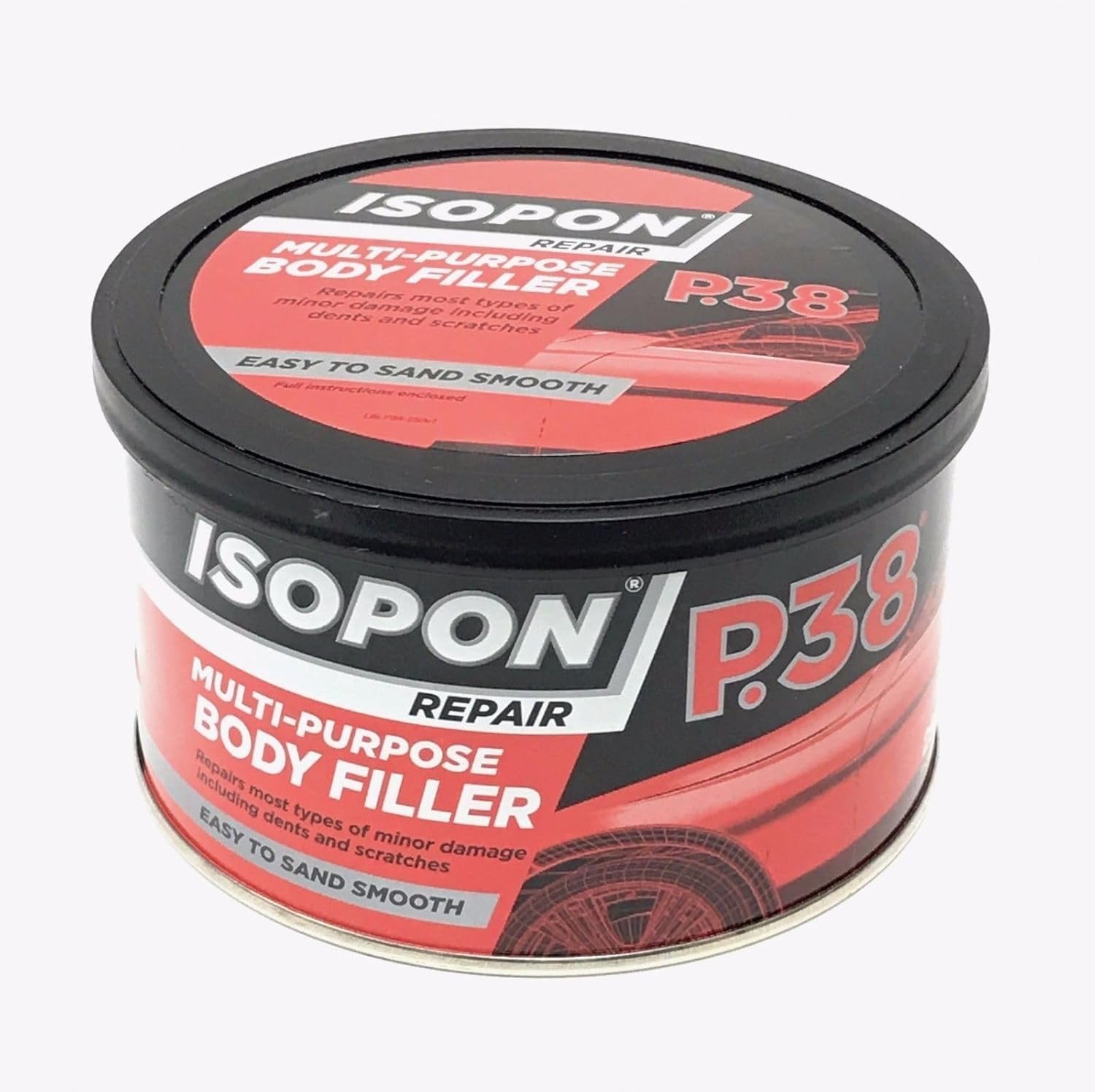 U Pol P38 Easy Sand Body Filler Paste 250ml | Two Part Polyester Car Repair Kit for Dents, Scratches, Holes | Paintable Smooth Finish | Metal & GRP Compatible