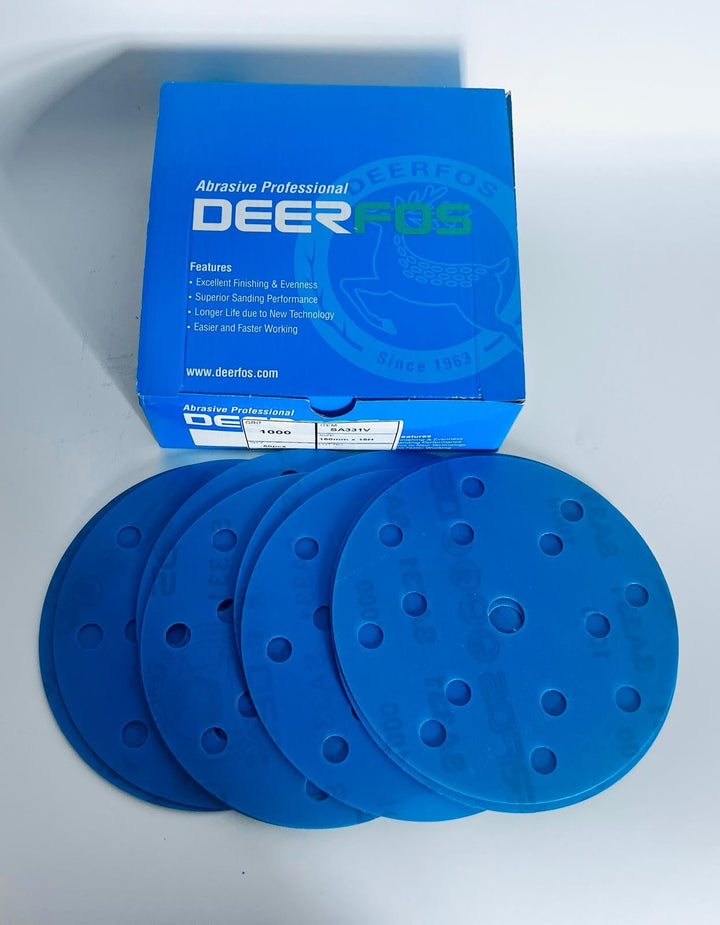 150mm 6 inch Wet and Dry Sanding Discs 15 Hole Pads Film Hook and Loop Sandpaper DEERFOS Pack of 50 P1000