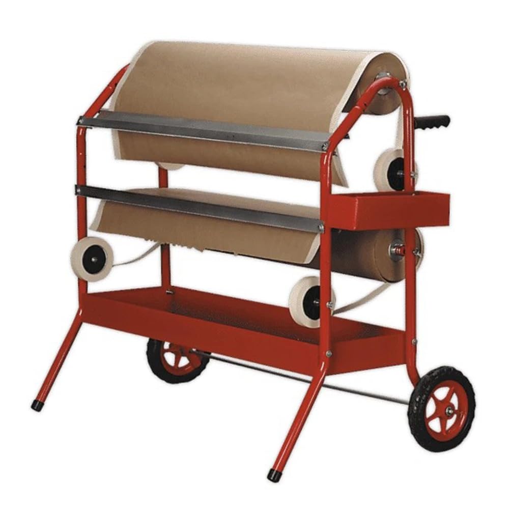 Heavy-Duty Twin Masking Paper Dispenser – 36" (900mm) Dual Roll Holder with Cutter Blades – Automotive Masking Paper Stand with Wheels – Ideal for Body Shops & Spray Booths