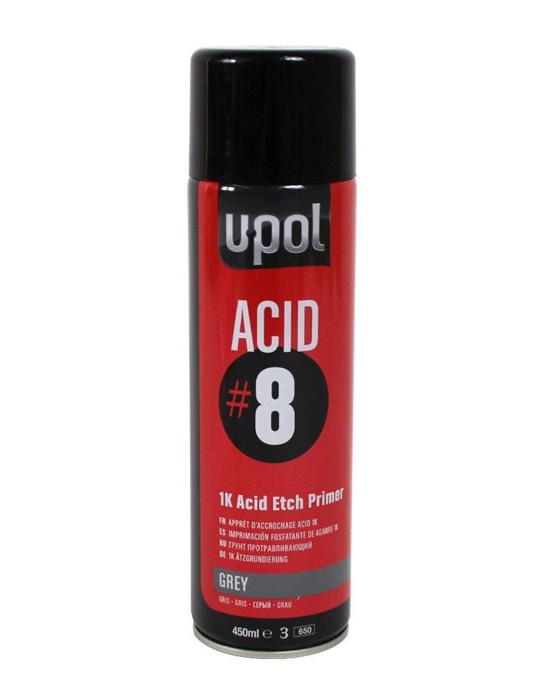 U-POL Acid 8 1K Etch Primer 450ml UPol Aerosol Fast Drying No Sanding Needed Promotes Paint Adhesion to Difficult Substrates like Steel & Aluminium