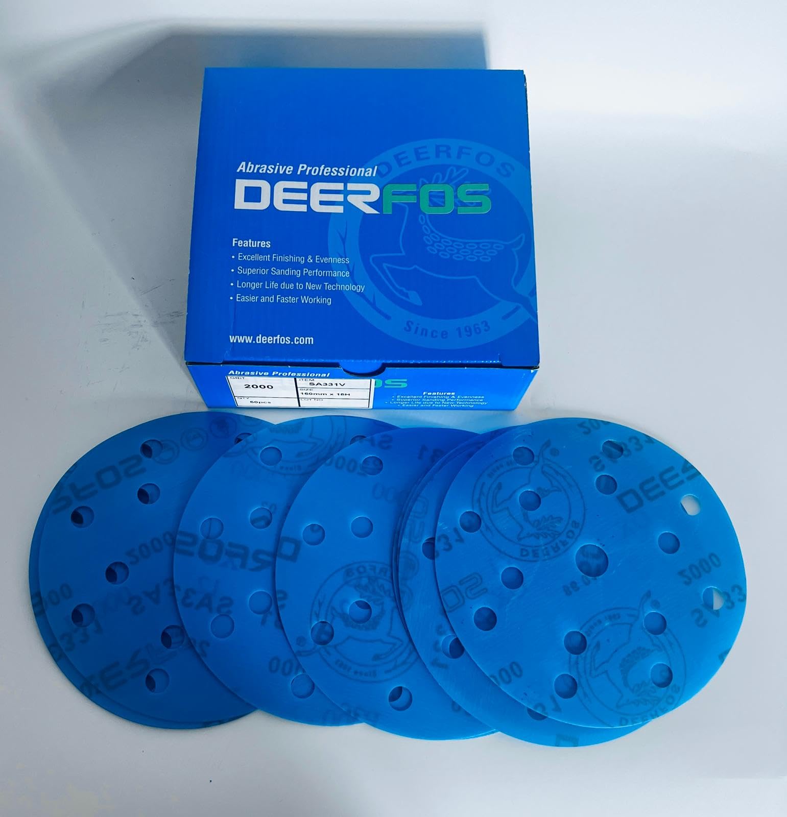 150mm 6 inch Wet and Dry Sanding Discs 15 Hole Pads Film Hook and Loop Sandpaper DEERFOS Pack of 50 P2000