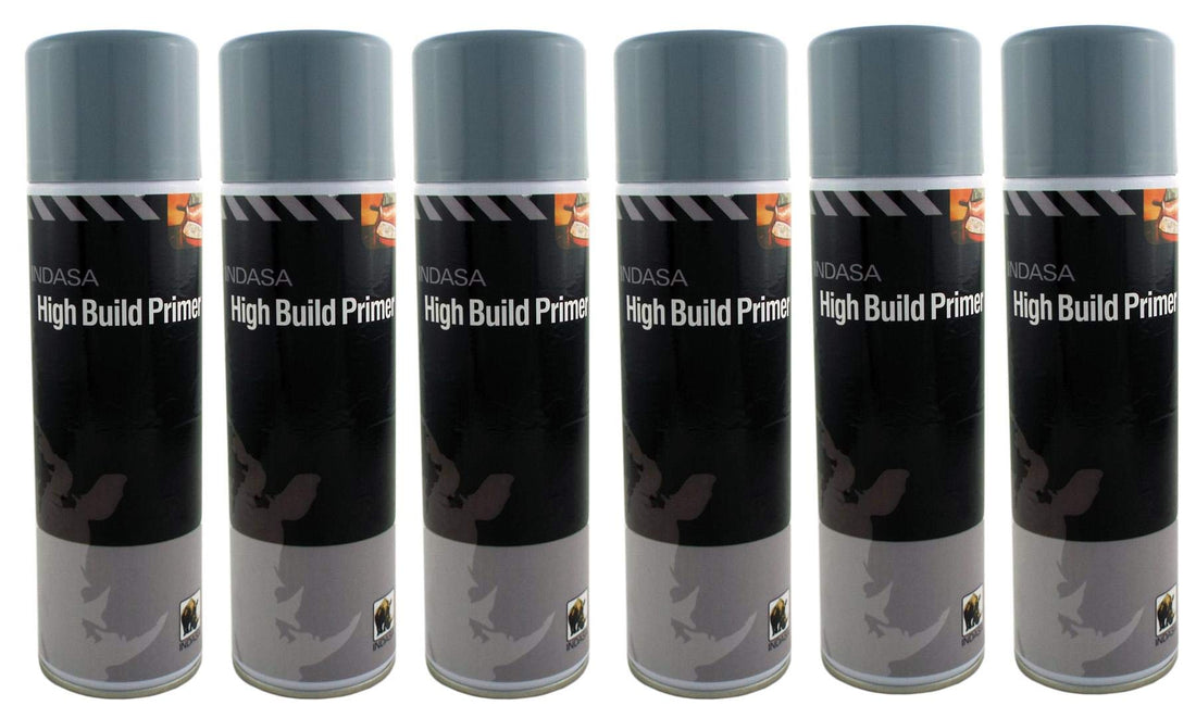 INDASA 6 x Grey High Build Acrylic Based Primer 500ml Aerosol Excellent Adhesion