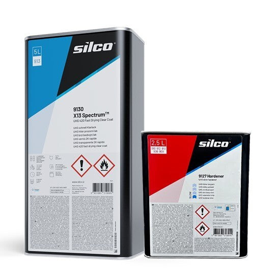 Silco 9130 X13 Spectrum NG Clear Coat - 5L, With 9127 UHS Slow Hardener - 2.5L, 7.5L Kit