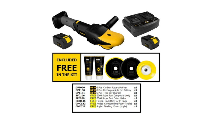 Farecla G Plus 18V ROTARY Cordless Machine Polisher G3 Kit Two Batteries FARGPTK01 GPK01