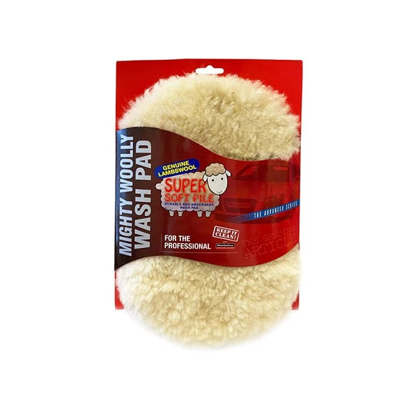 Lambswool Mighty Woolly Wash Pad – Ultra-Soft Wool Mitt with Thick Fluffy Pile, High Suds Absorption, Hand Slot Design, Swirl-Free Car Washing & Polishing Pad