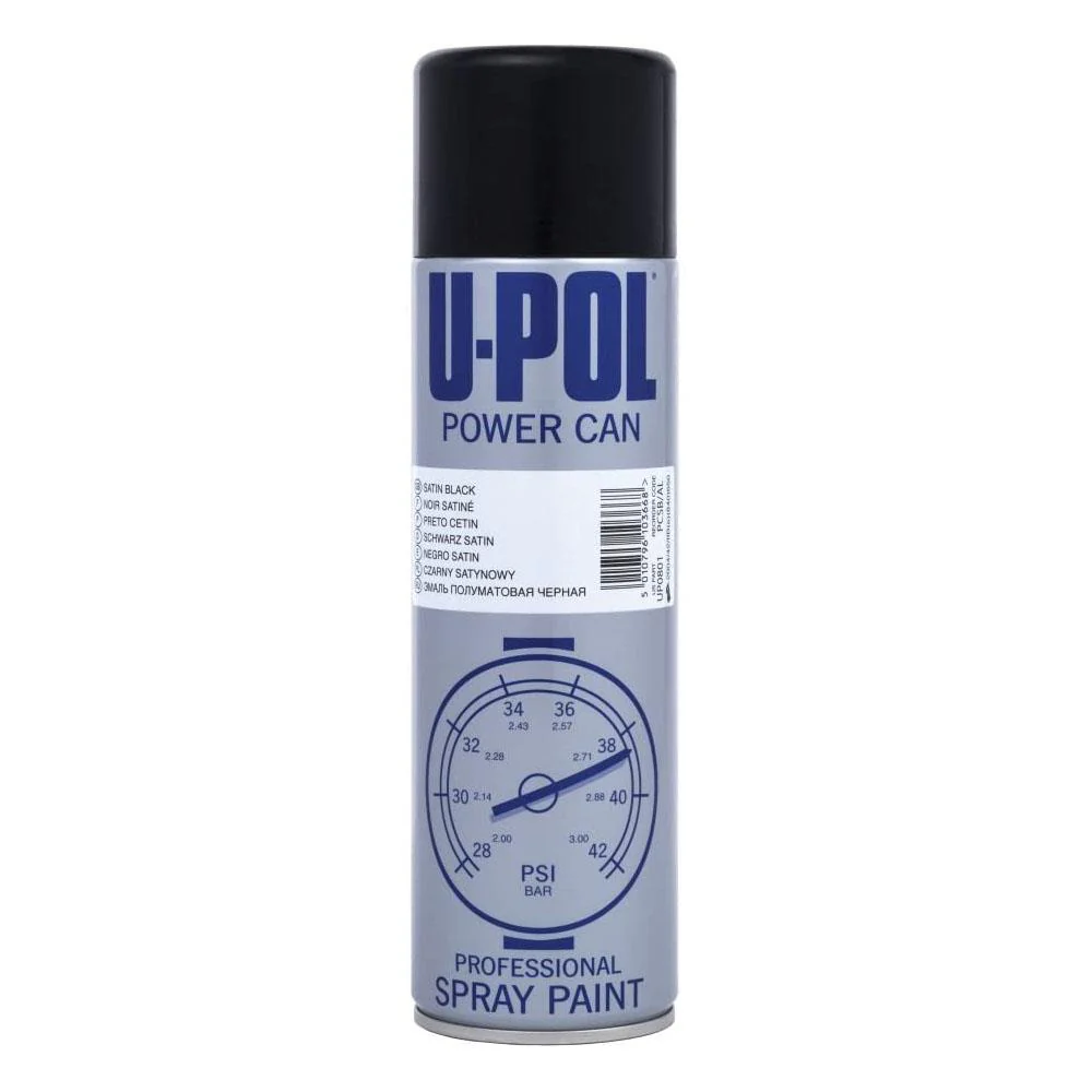 U-POL POWER CAN SATIN BLACK GLOSS SPRAY CANS - 500ML, FAST DRYING AEROSOL